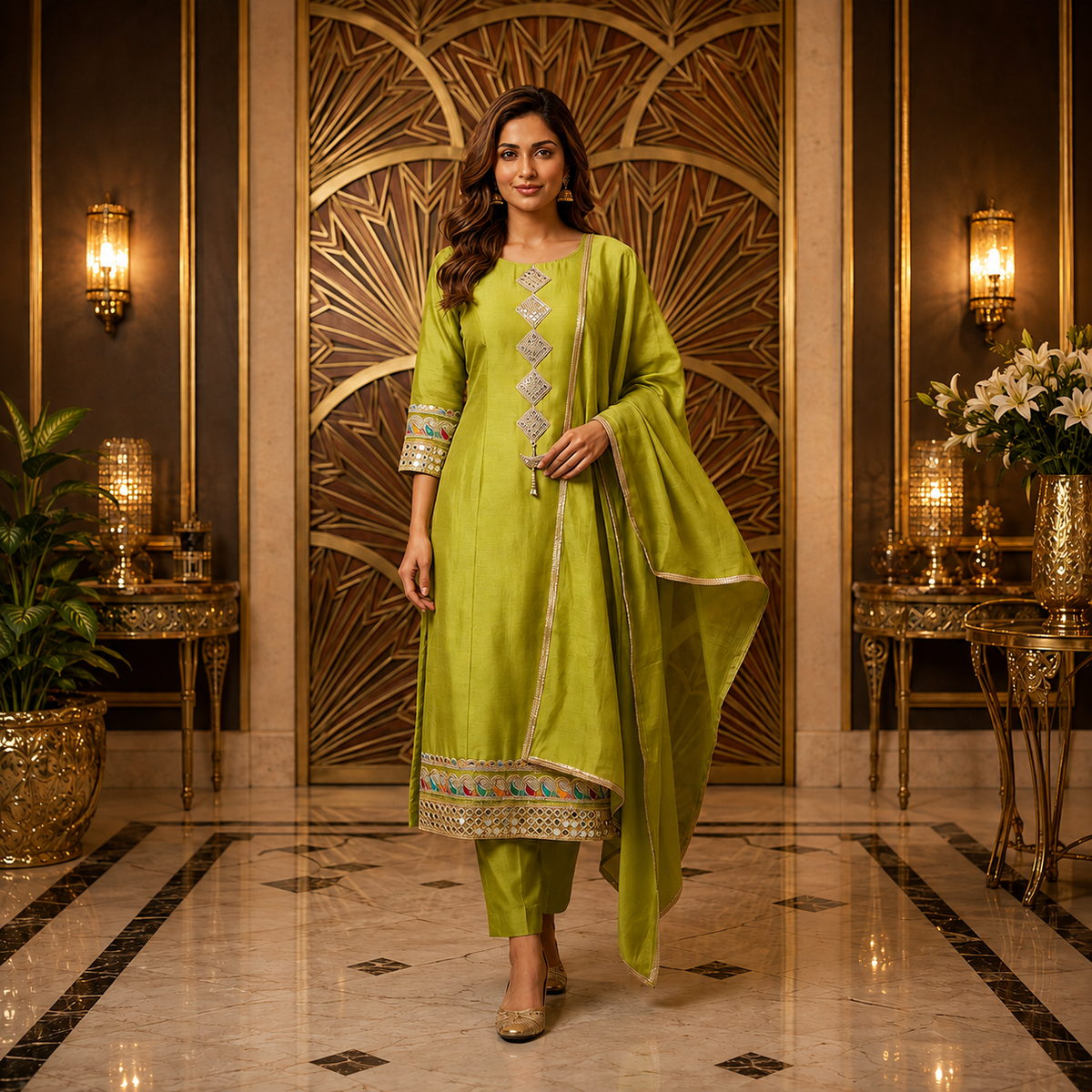 Green Anarkali with Beautiful Work and Border