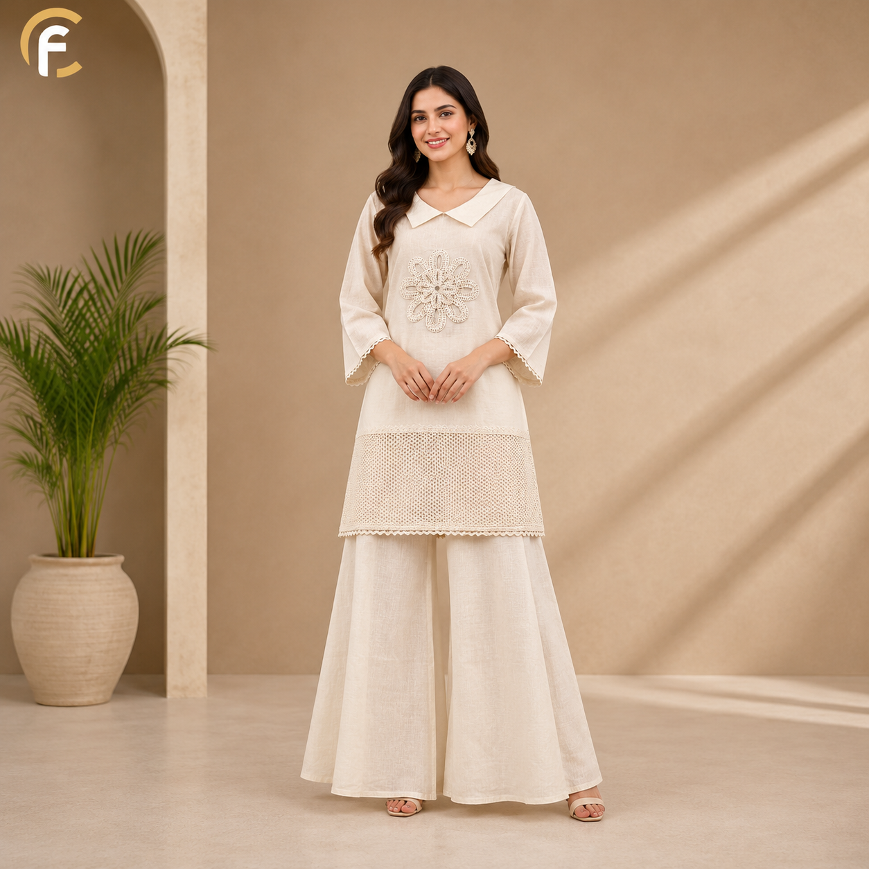 Half White Khadi Cotton Co-ord Set