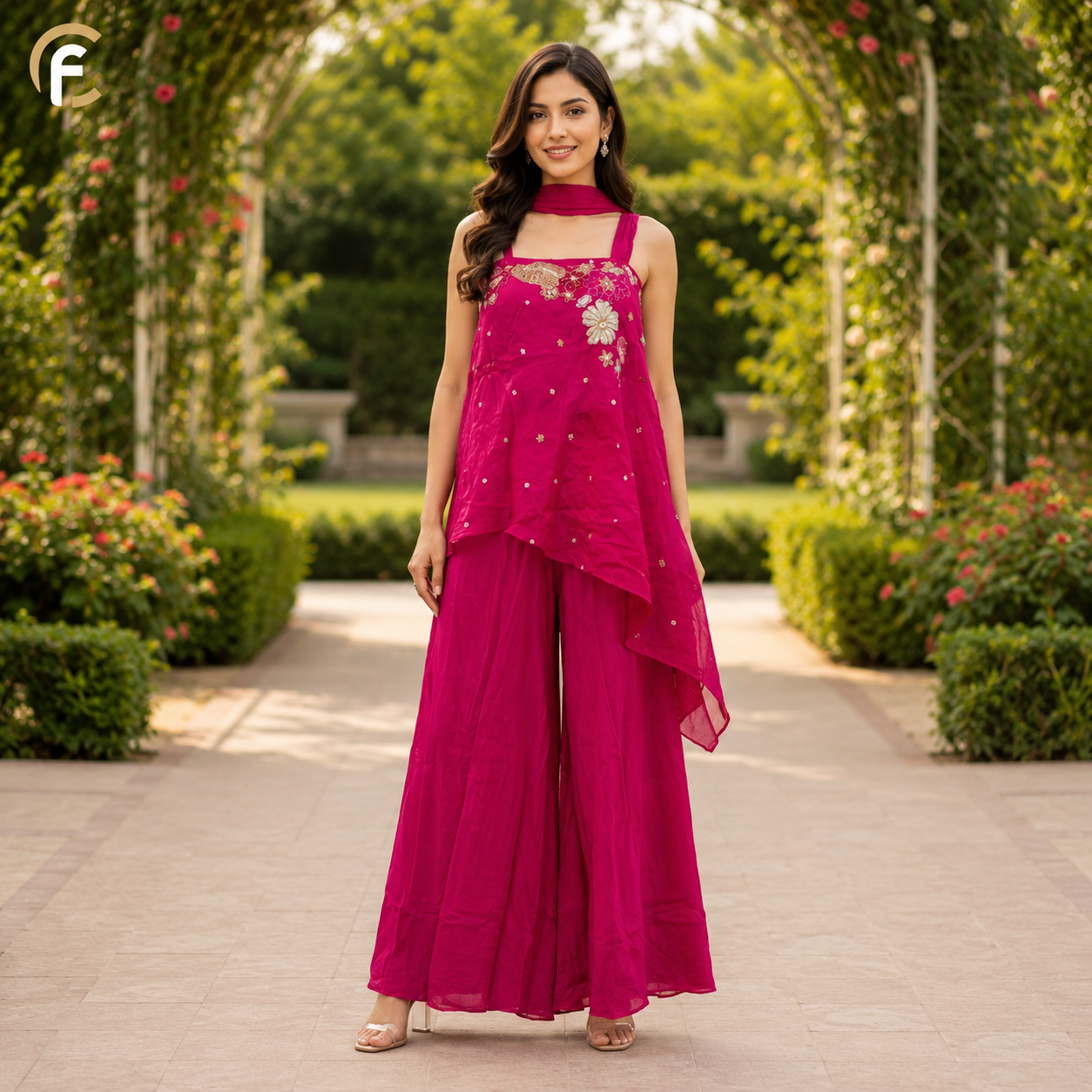 Hot Pink Crop Top Palazzo Set