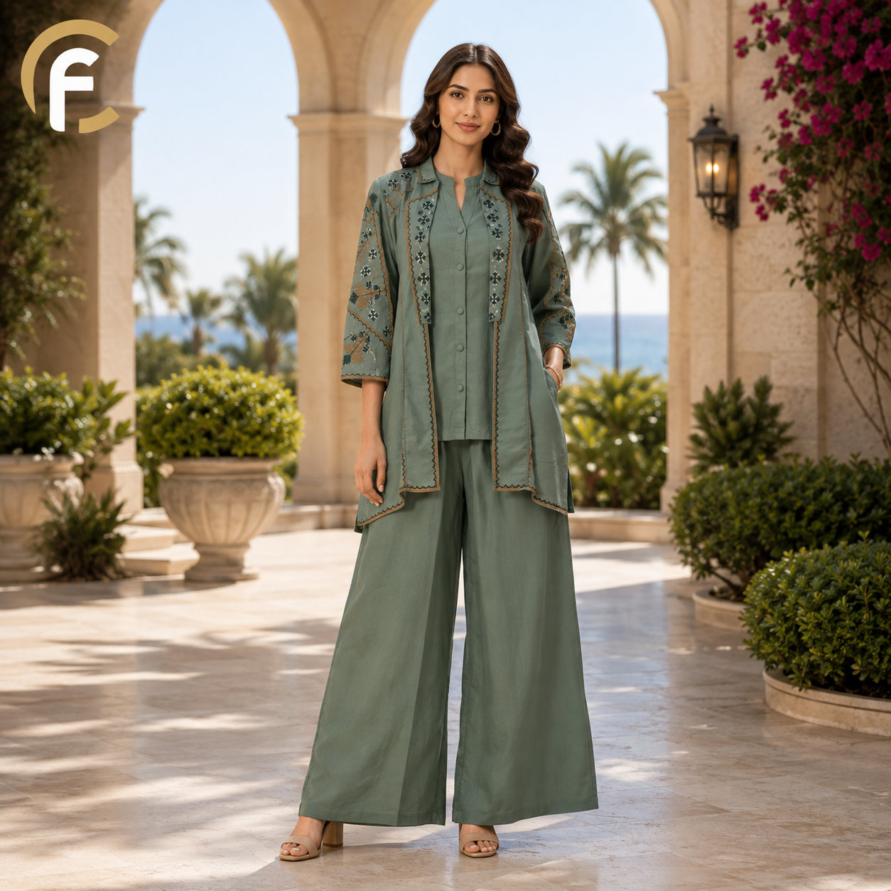 Jacket Pattern Co-ord Set with Plain Inner