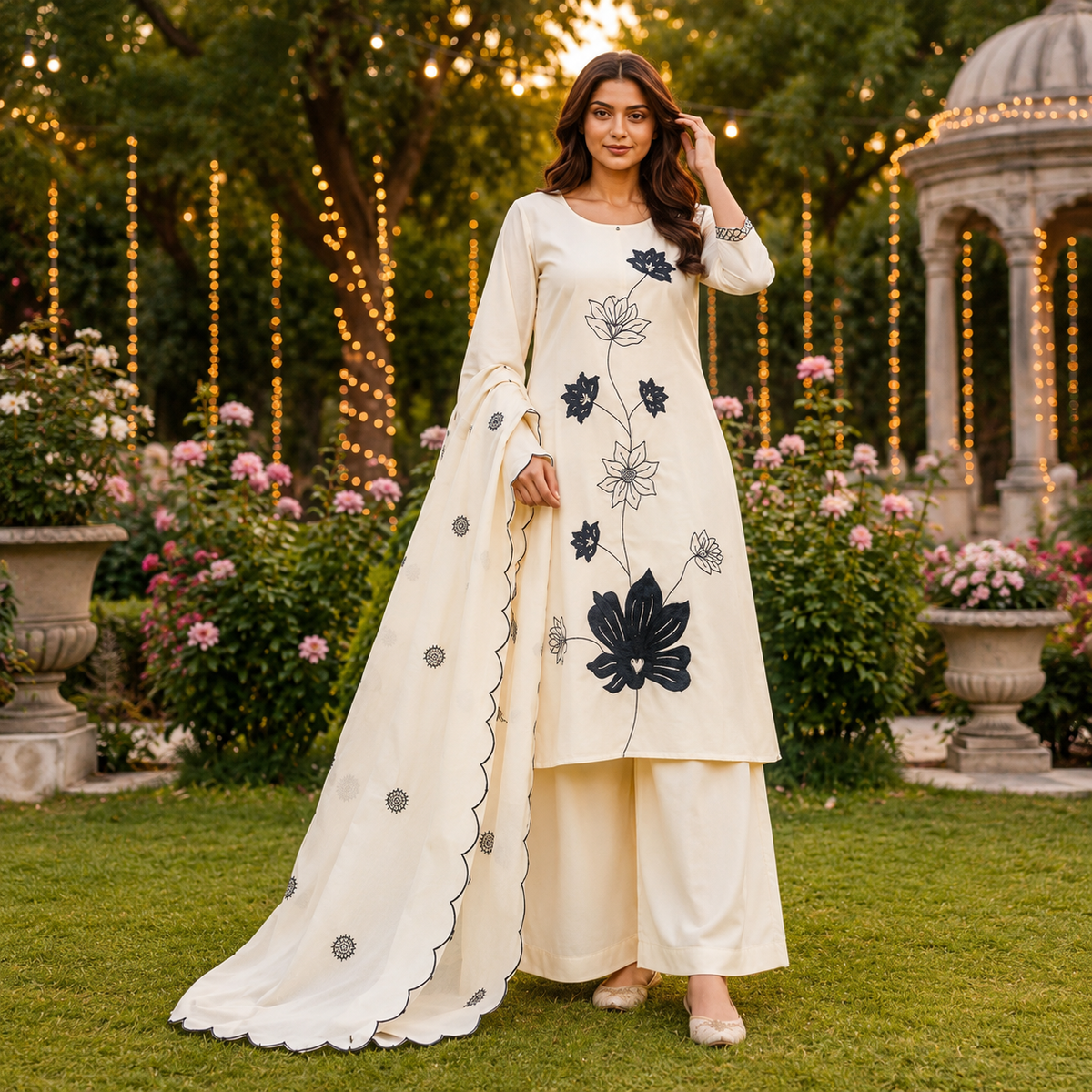 Half White Kurti Pant Set with Beautiful Dupatta