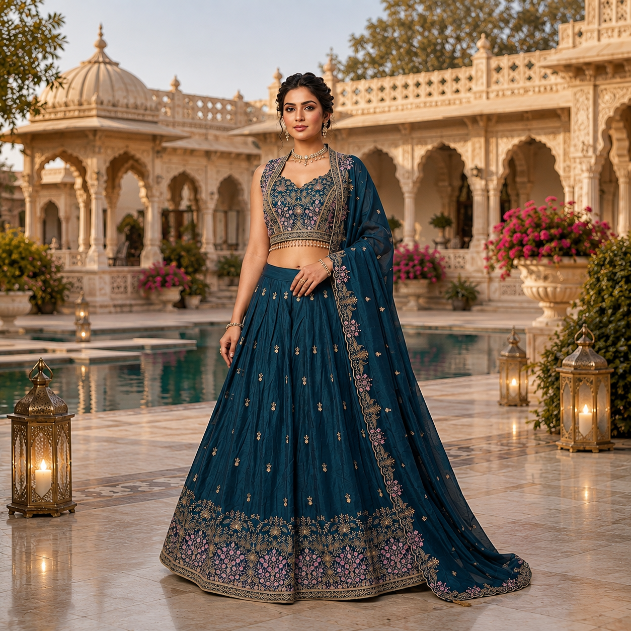 Blue Lehenga with Thread Work Full Gher and Heavy Dupatta