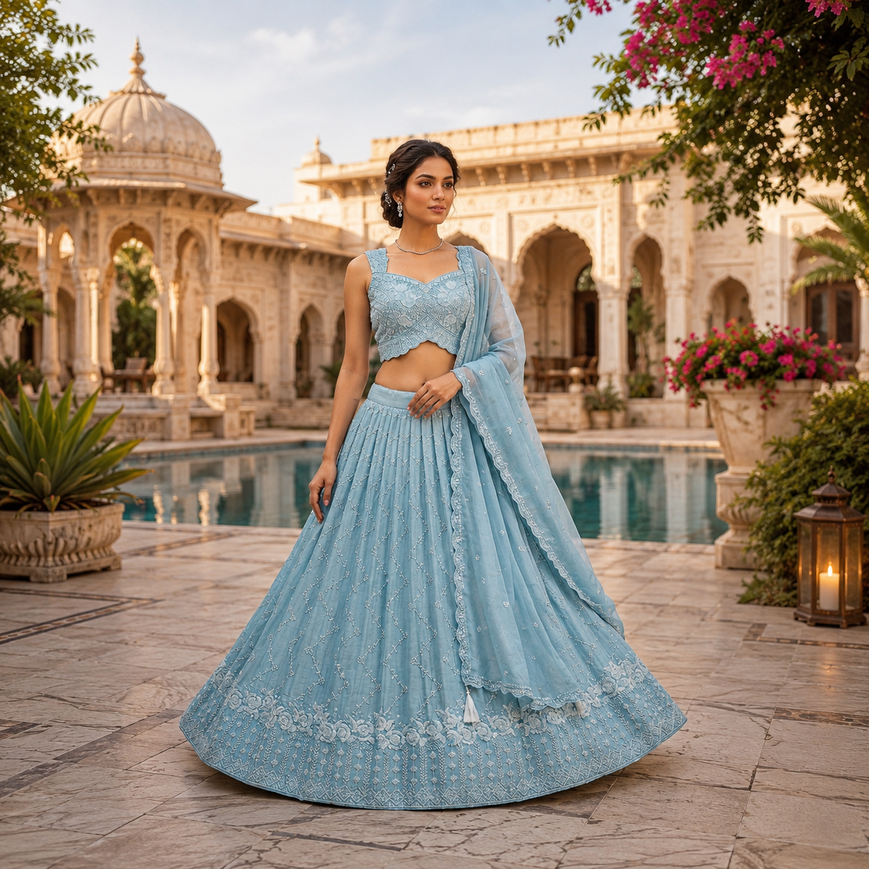 Sky Blue Lehenga Handwork on Top and Full Work on Skirt with Heavy Dupatta