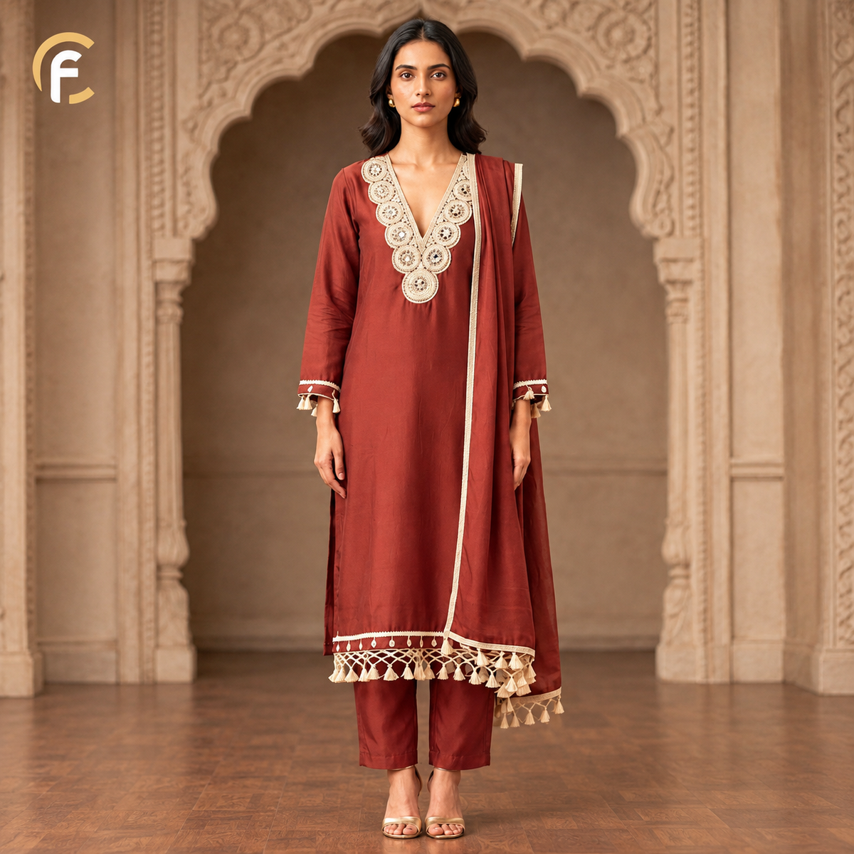Maroon Kurti with Pant and Dupatta with Beautiful Border