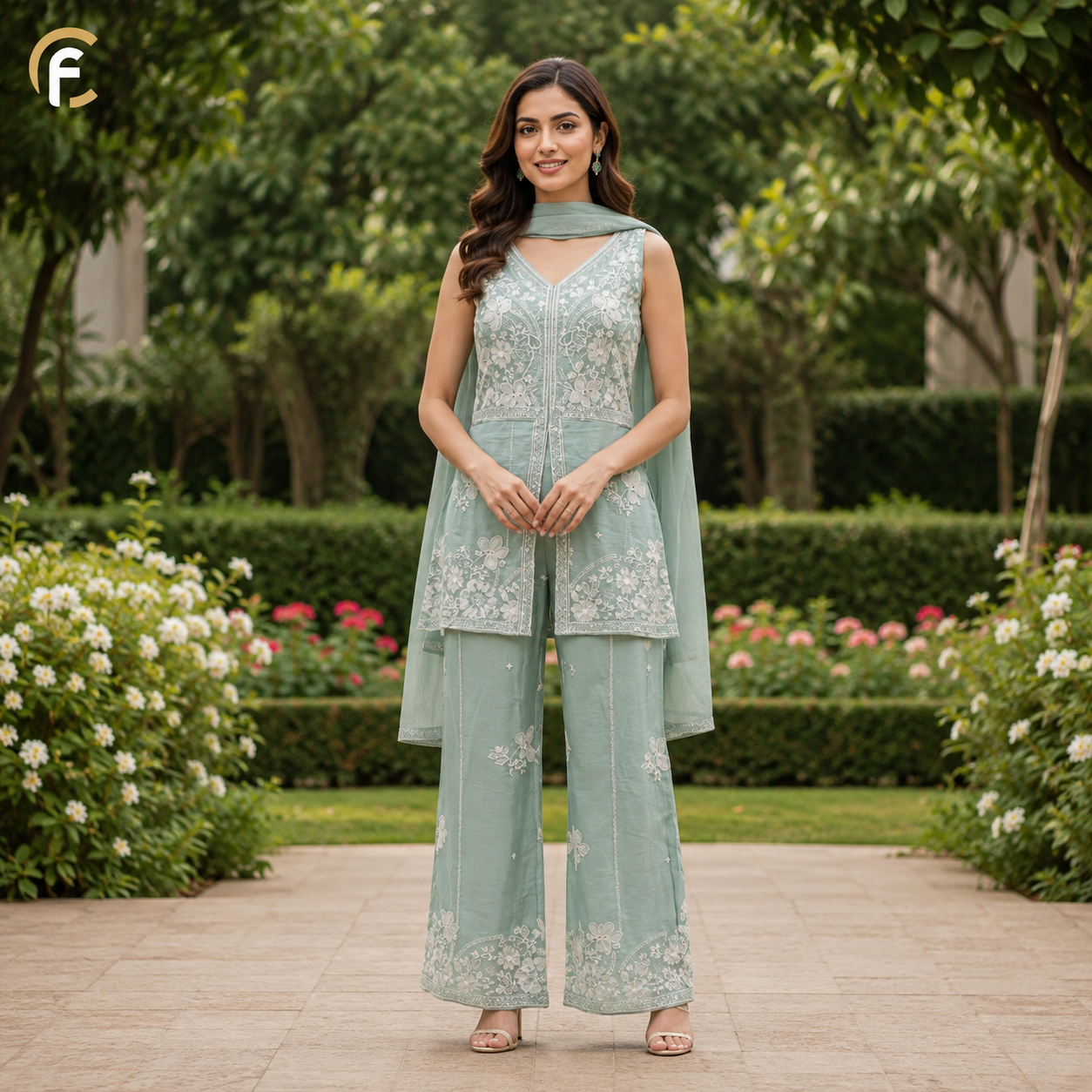 Front Cut Peplum with Palazzo & Heavy Dupatta