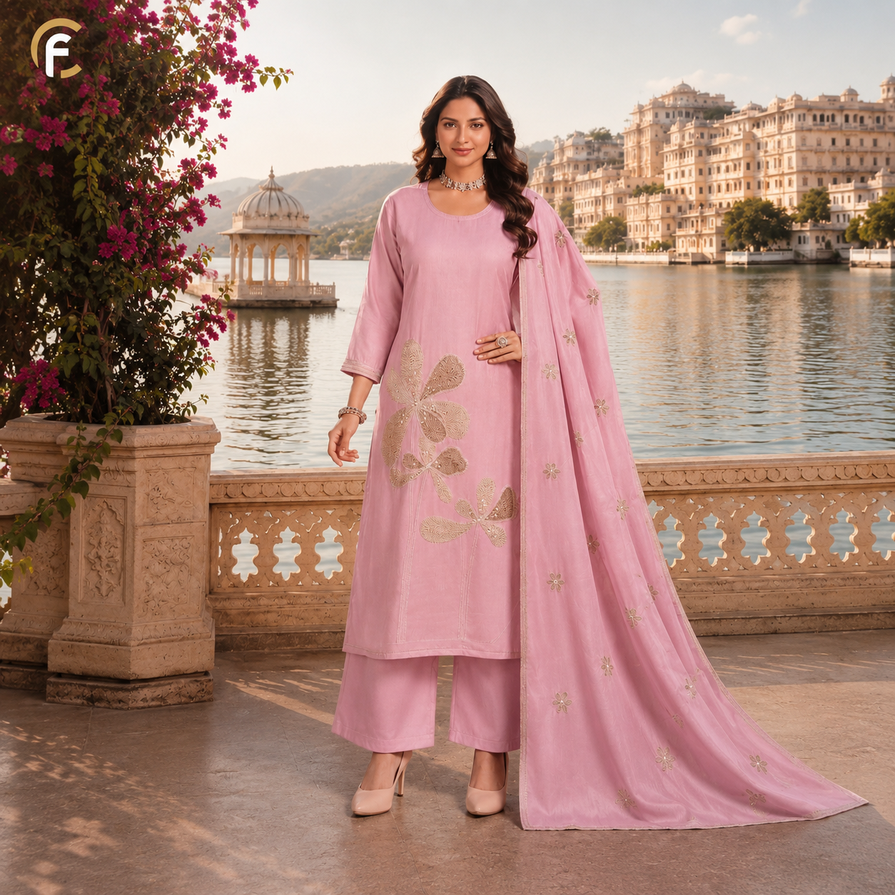 Pink Suit with Heavy Dupatta & Embroidery Work