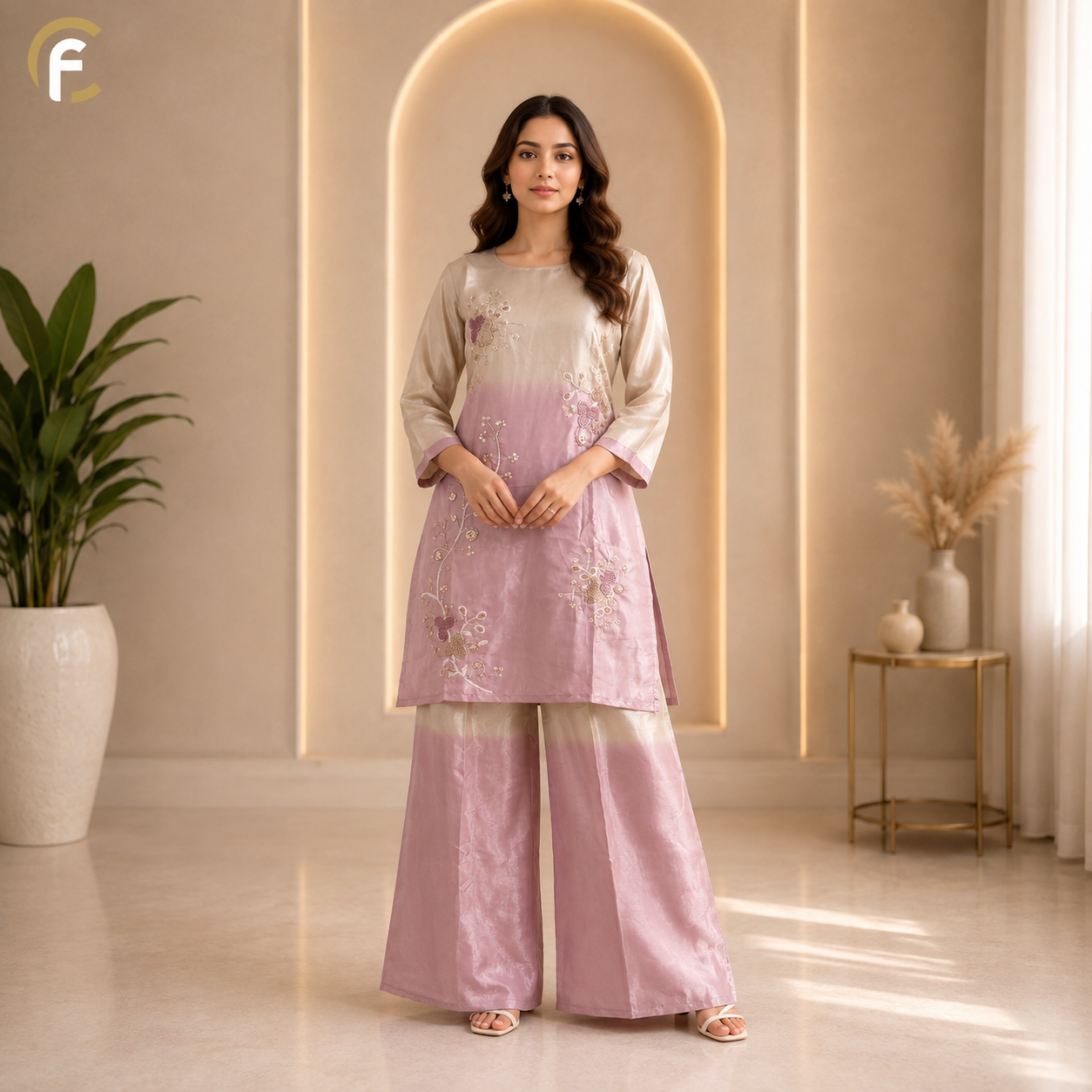 Ivory & Peach Shaded Co-ord Set