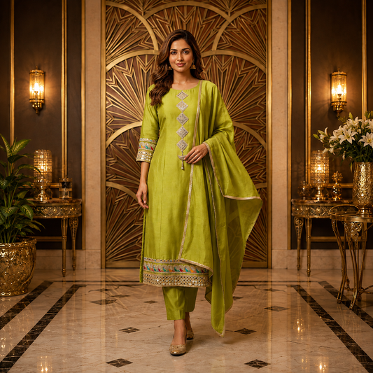 Green Anarkali with Beautiful Work and Border