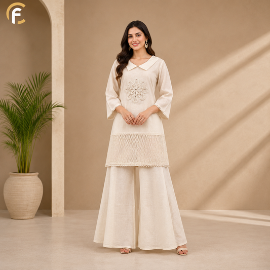 Half White Khadi Cotton Co-ord Set