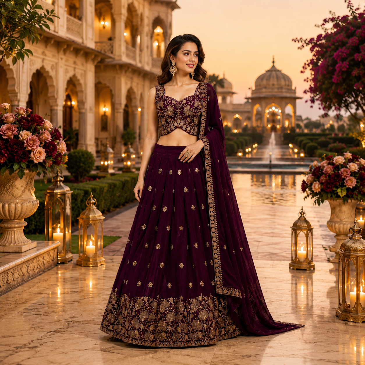Beautiful Wine Color Lehenga with Handwork on Skirt Top and Dupatta