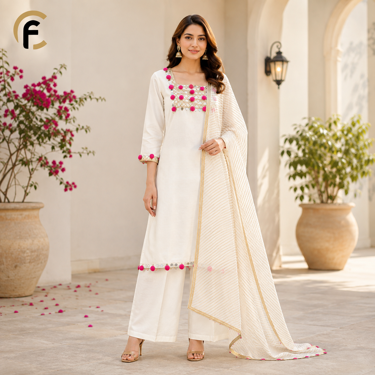 Beautiful Pure White Suit with Heavy Dupatta