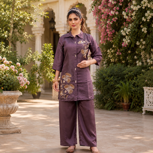 Dark Purple Cordset with Beautiful Work