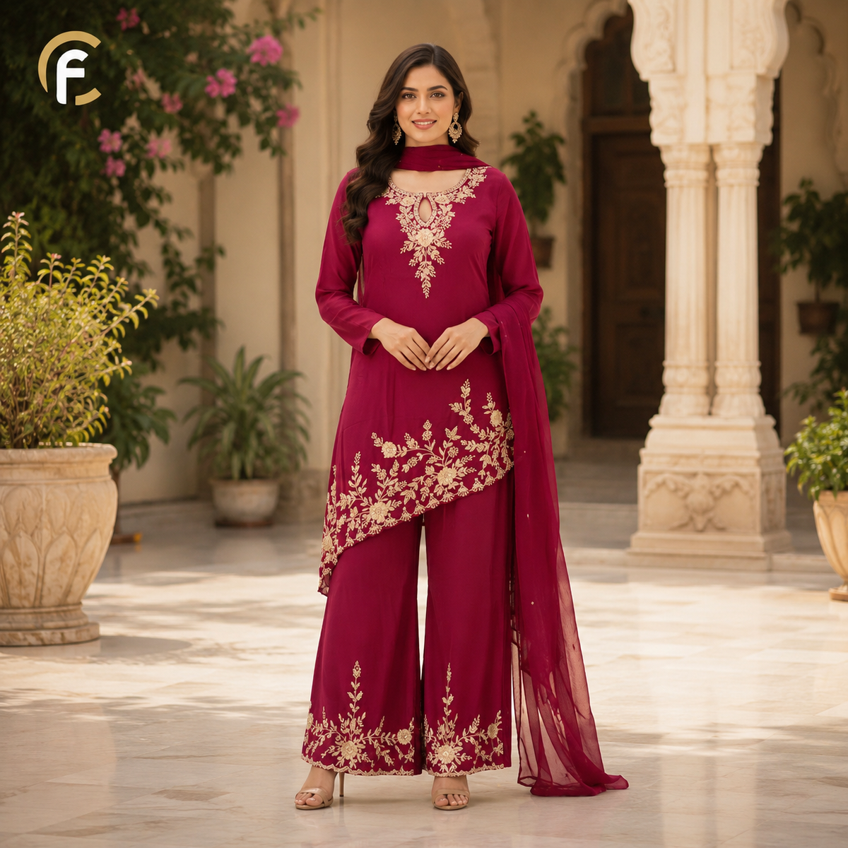 Designer Cut Kurti Maroon Tone with Zari Work