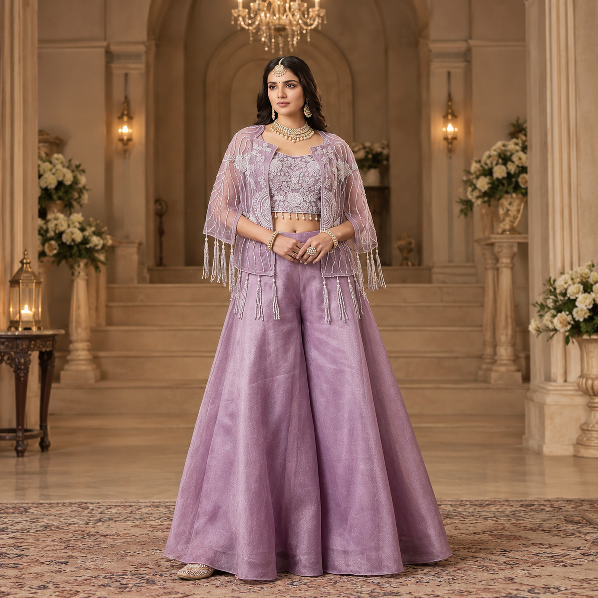 Beautiful crop top Plazo with Sharag