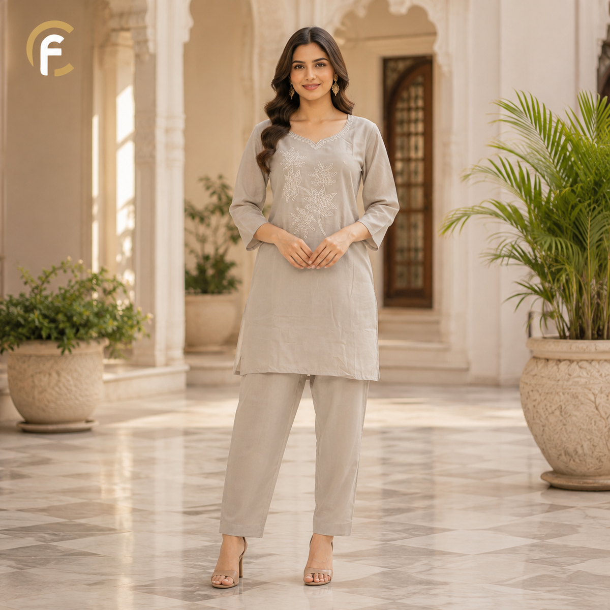 Grey Shade Co-ord Set with Thread Work