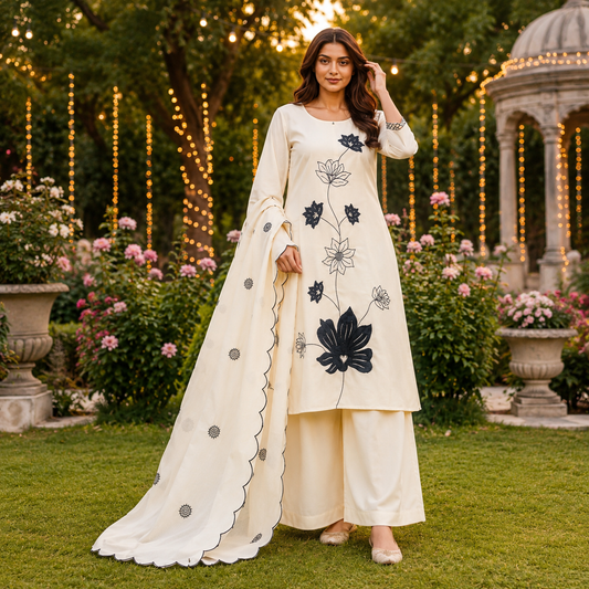 Half White Kurti Pant Set with Beautiful Dupatta