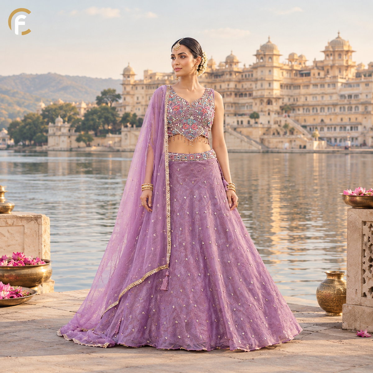 Lavender Top with Lehenga and Dupatta