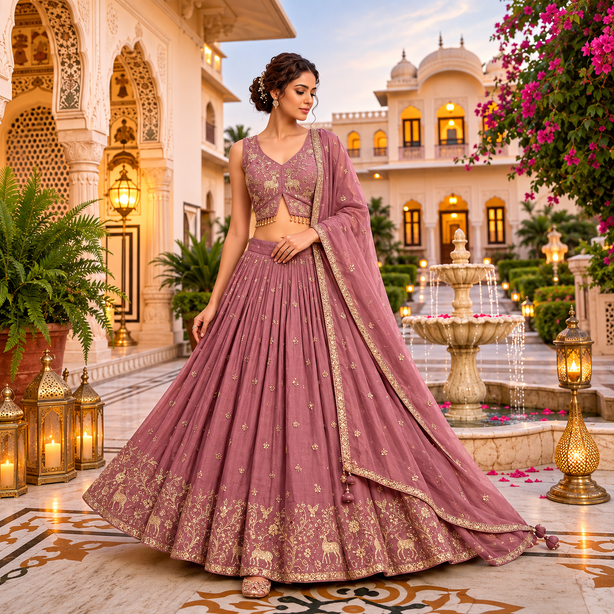 Figure Print Top and Skirt with Heavy Dupatta