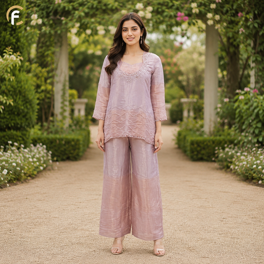 Multicolor Deep Neck Kurti with Inner Top & Palazzo