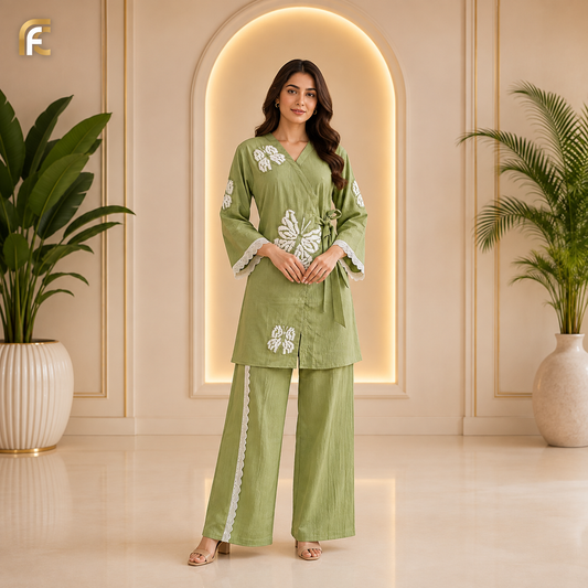 Lite Green Co-ord Set with White Butterfly Print