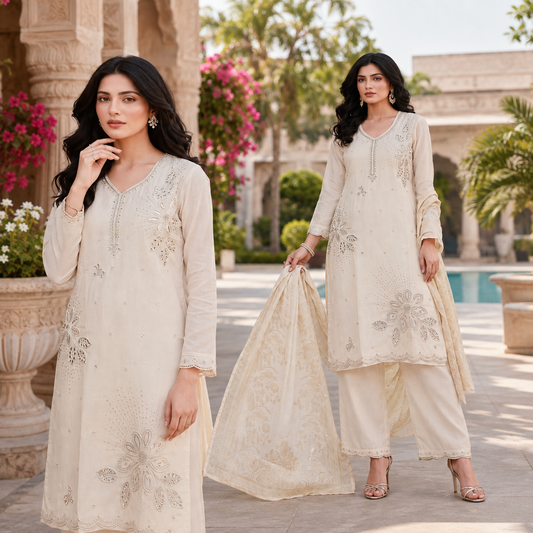 Ivory Suit with Handwork & Heavy Dupatta