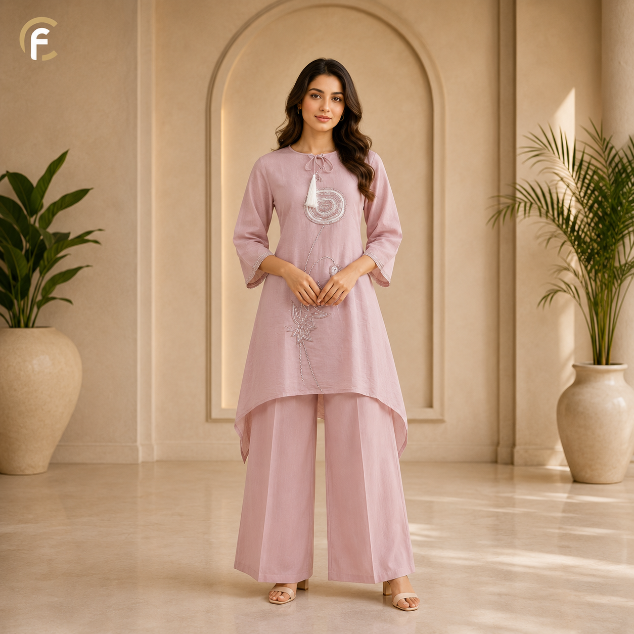 Peach Co-ord Set with Apple Cut Top & Palazzo