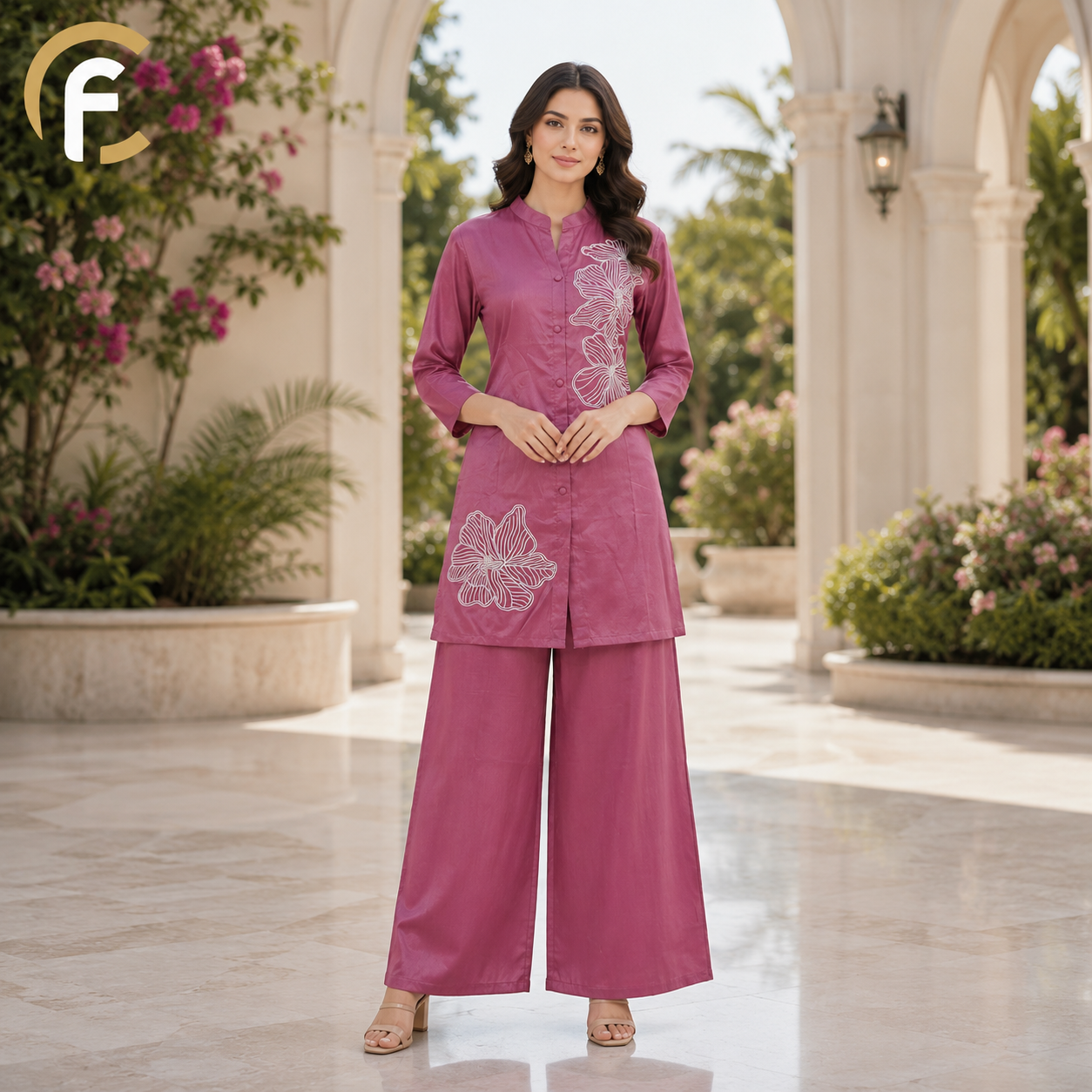 Peach Co-ord Set with Shirt Pattern