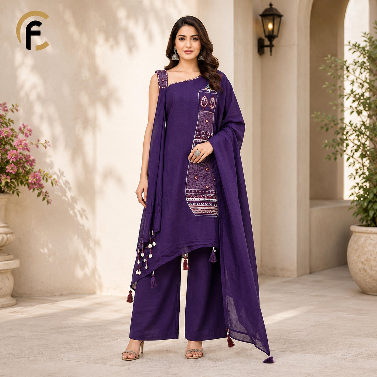 Dark Lavender Designer Sleeveless Kurti with Fancy Dupatta
