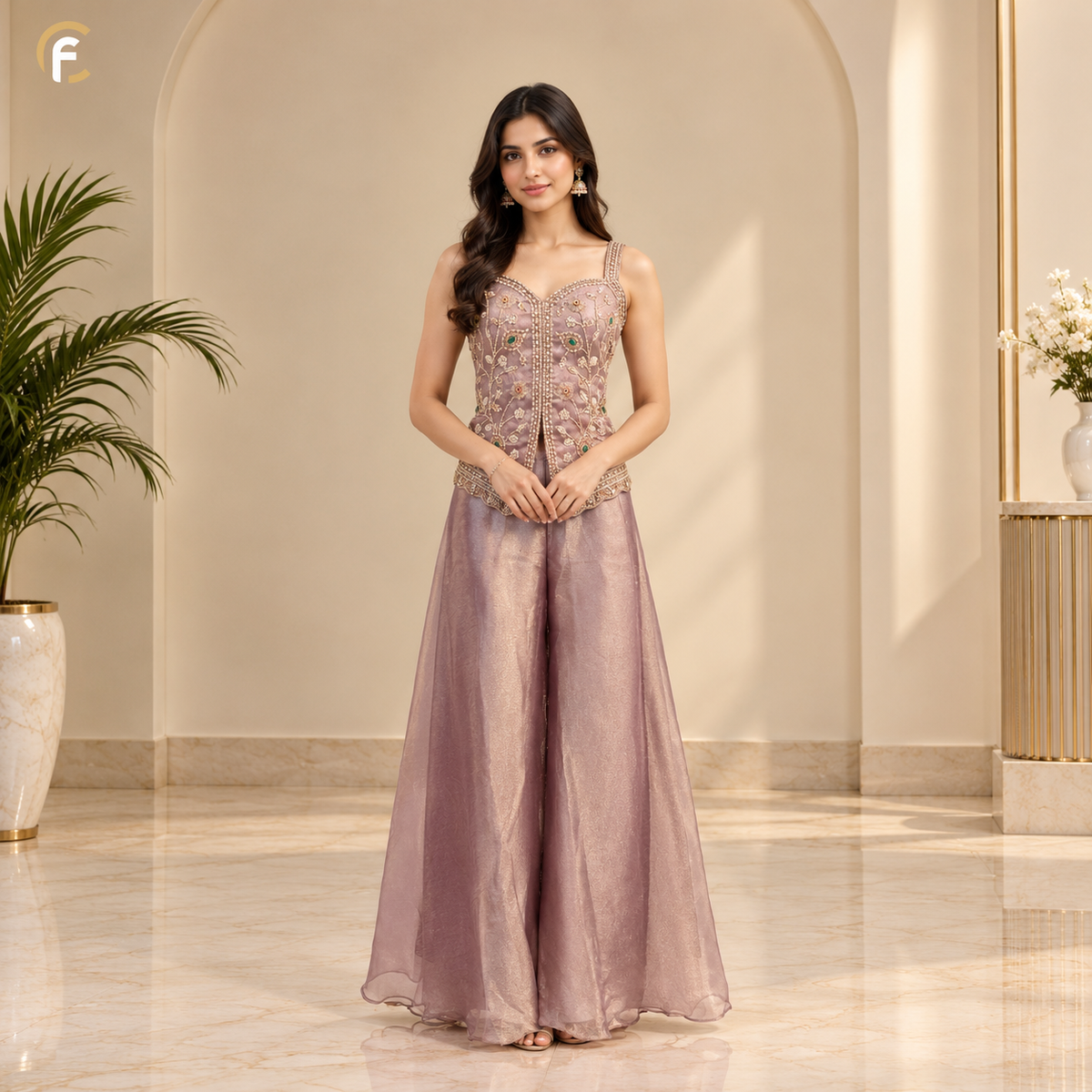 Light Pink Long Top with Palazzo and Dupatta
