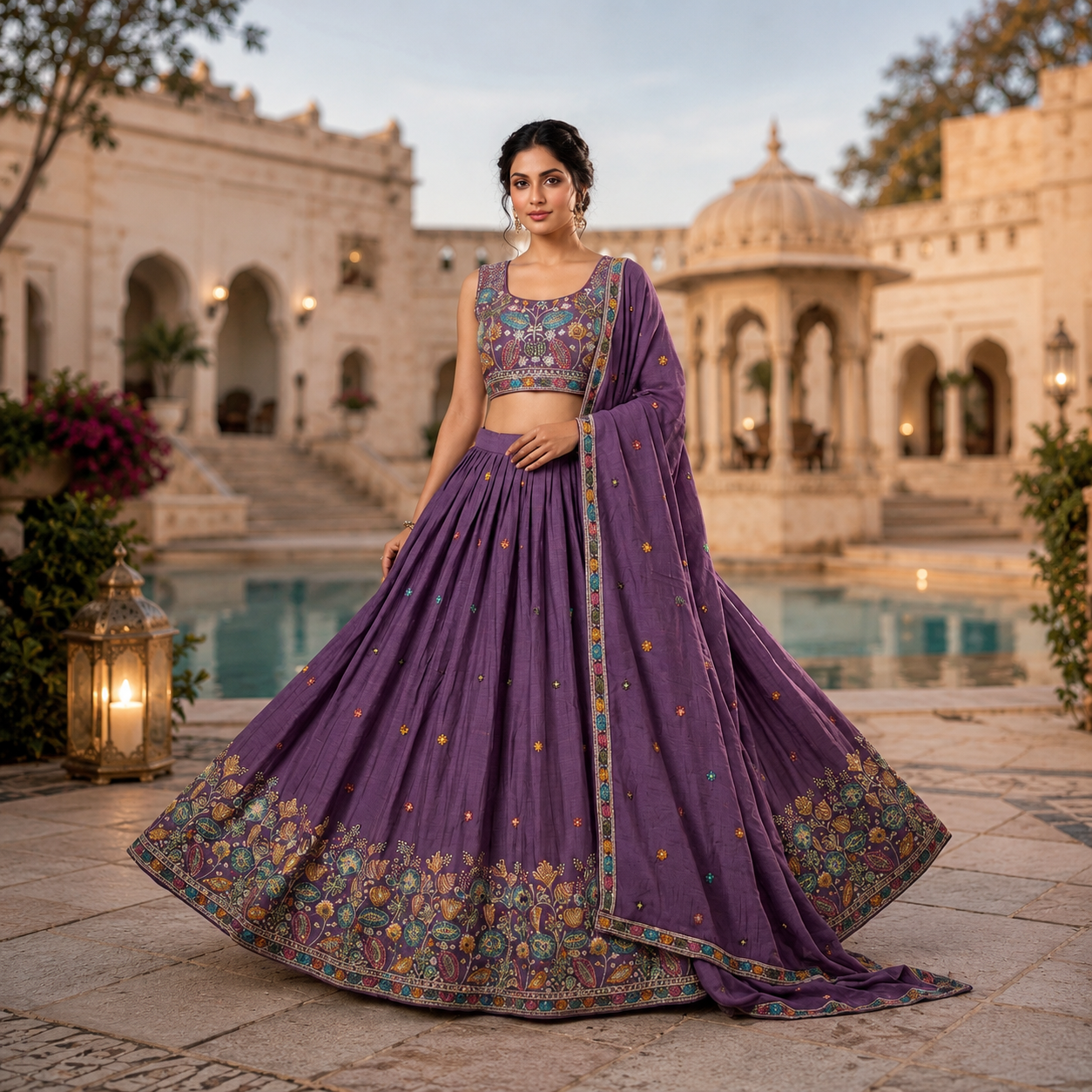 Purple Lehenga with Handwork and Heavy Dupatta Full Gher