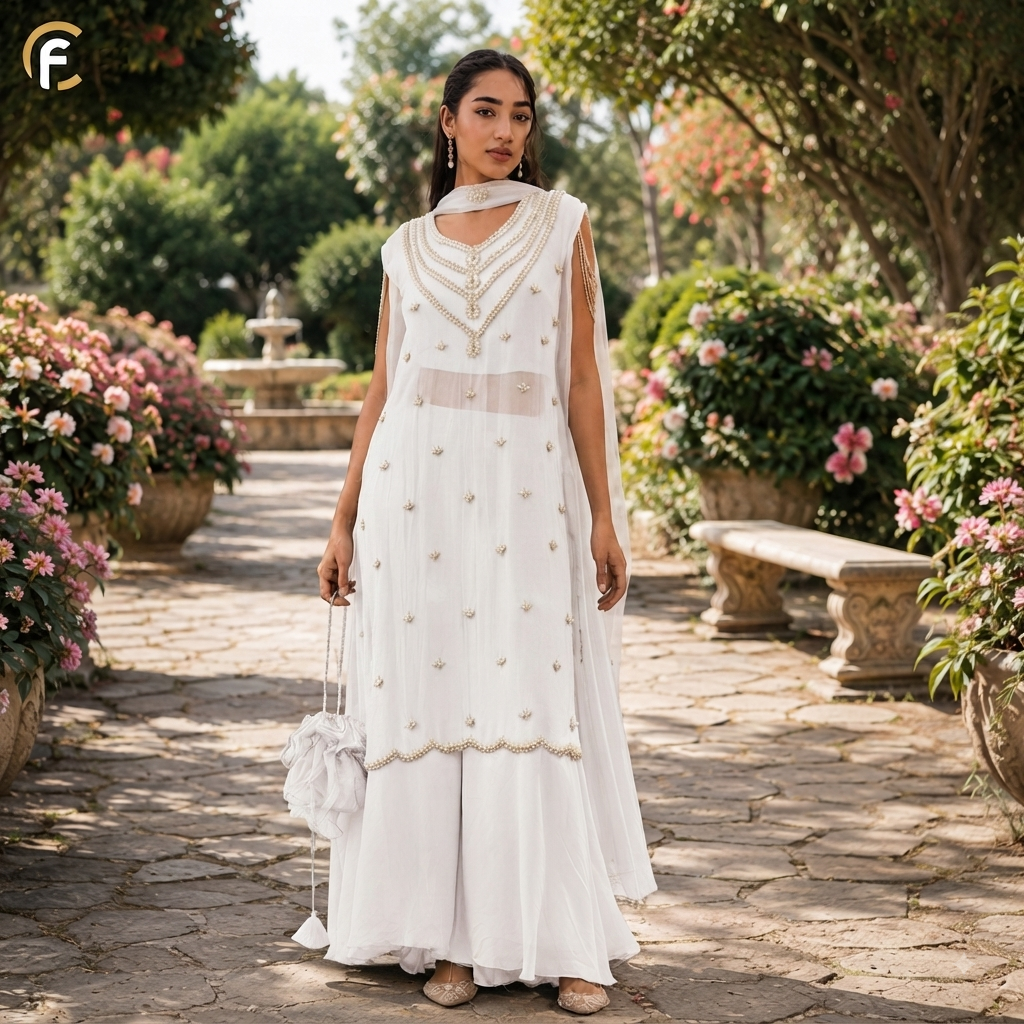 White Transparent Long Kurti with Inner & Palazzo
