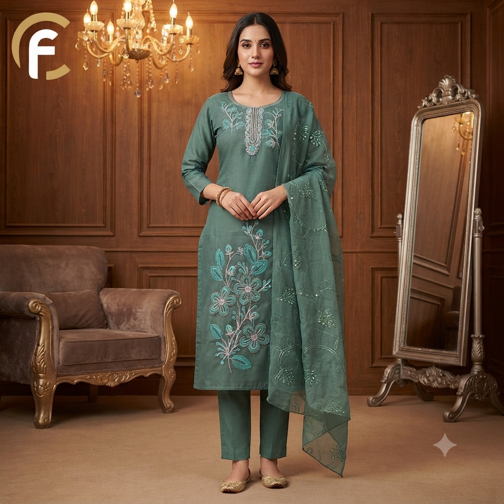 Rama Green Shade Suit with Beautiful Work