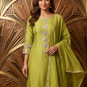 Anarkali Parrot Green With Dupatta
