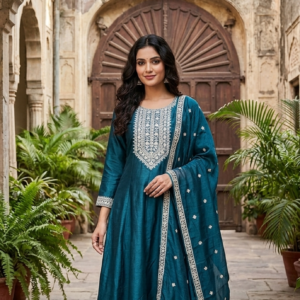 Anarkali Blue With Dupatta