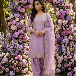 Lite Lavender Kurti Plazo Pearl Work