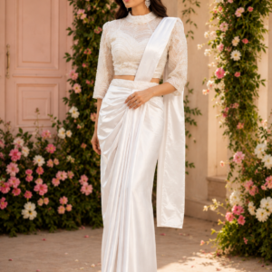 White Pearl Work Top With Drape Pattern On Skirt