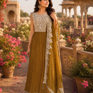 Mustard Yellow Heavy Hand Work Gown With Heavy Duppata