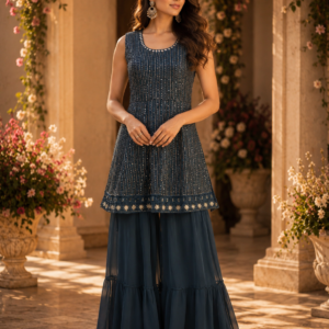 Teal Blue Kurti With Gharara