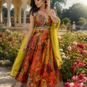 Crop Top With Skirt And Duppata Floral Print
