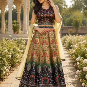 Rajasthani Print Work Skirt Top With Duppata