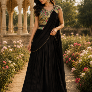 Beautiful Work Crop Top With Drape Black