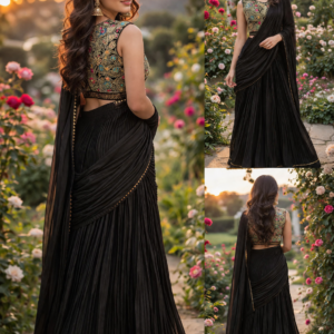 Drape Pattern Skirt With Handwork Crop Top