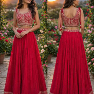Red Crop Top Skirt Without Duppata