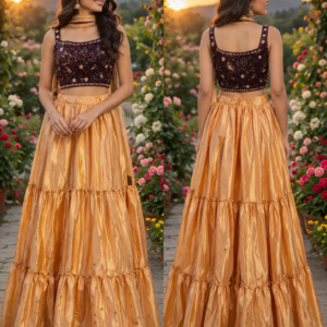 Crop Top With Contrast Combination And Net Duppata