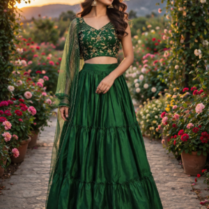 Green Crop Top With Skirt