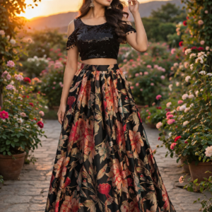 Black Top With Floral Skirt