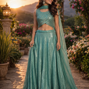 Shimmer Crop Top With Duppata