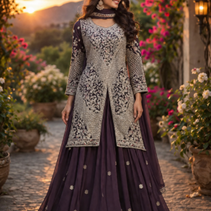Short Front Cut Kurti With Skirt Hand Work And Border Duppata