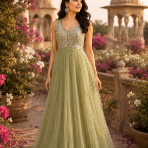 Green One Piece Gown With Gher