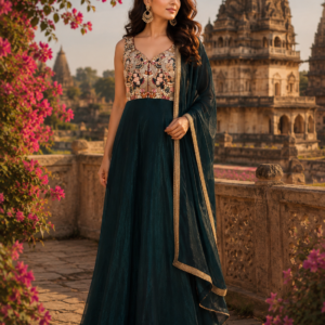 Rama Color Beautiful Hand Work Evening Gown With Dupatta